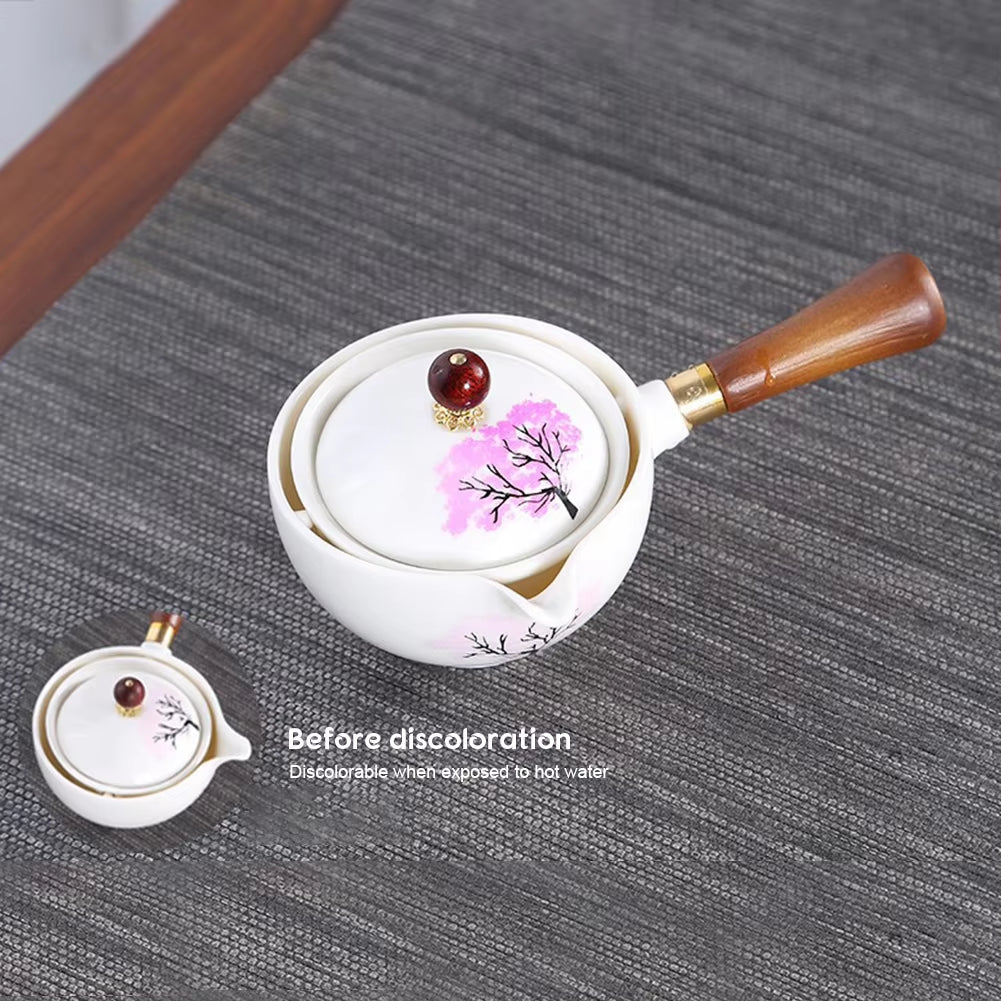 Porcelain Gongfu Tea Set – Portable 360° Rotating Teapot, Heat-Resistant and Stylish Design – Perfect for Tea Enthusiasts