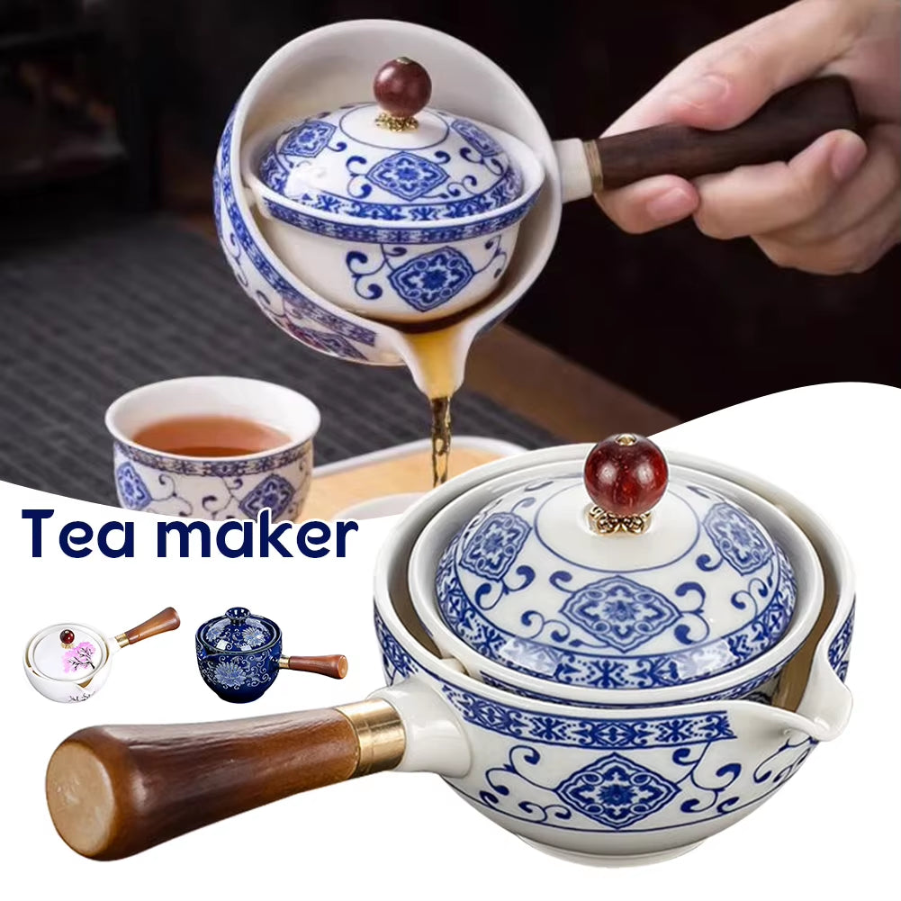 Porcelain Gongfu Tea Set – Portable 360° Rotating Teapot, Heat-Resistant and Stylish Design – Perfect for Tea Enthusiasts