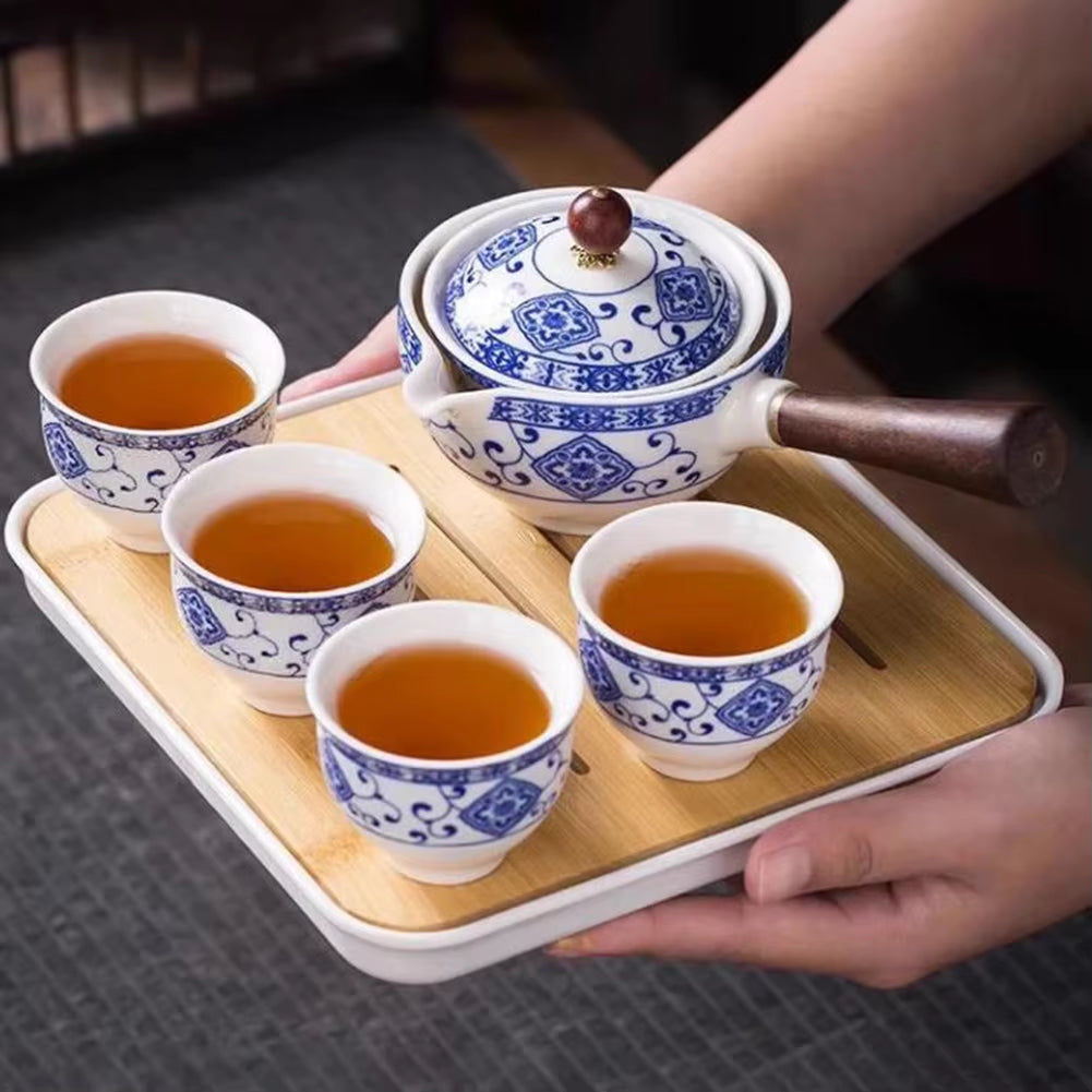 Porcelain Gongfu Tea Set – Portable 360° Rotating Teapot, Heat-Resistant and Stylish Design – Perfect for Tea Enthusiasts