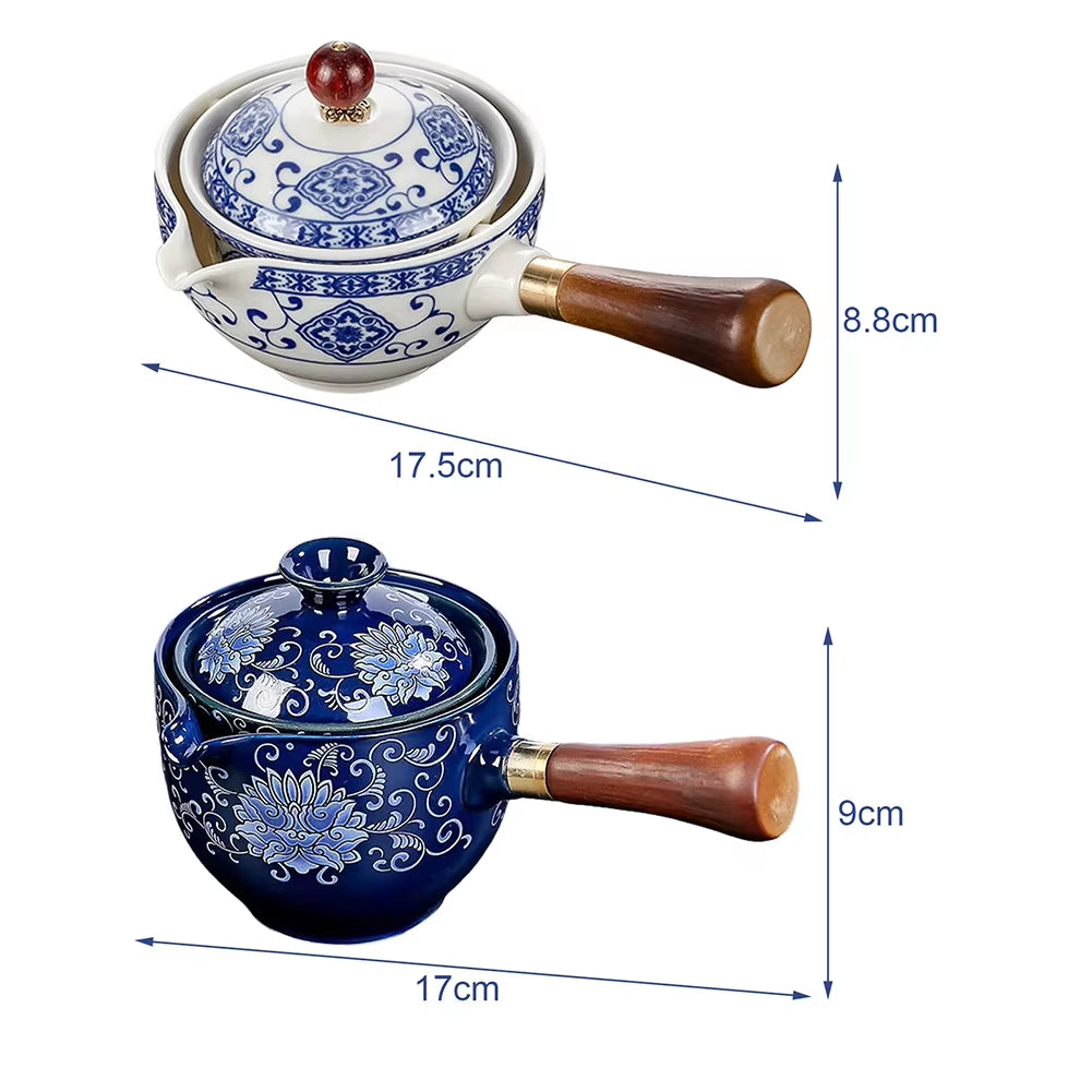 Porcelain Gongfu Tea Set – Portable 360° Rotating Teapot, Heat-Resistant and Stylish Design – Perfect for Tea Enthusiasts